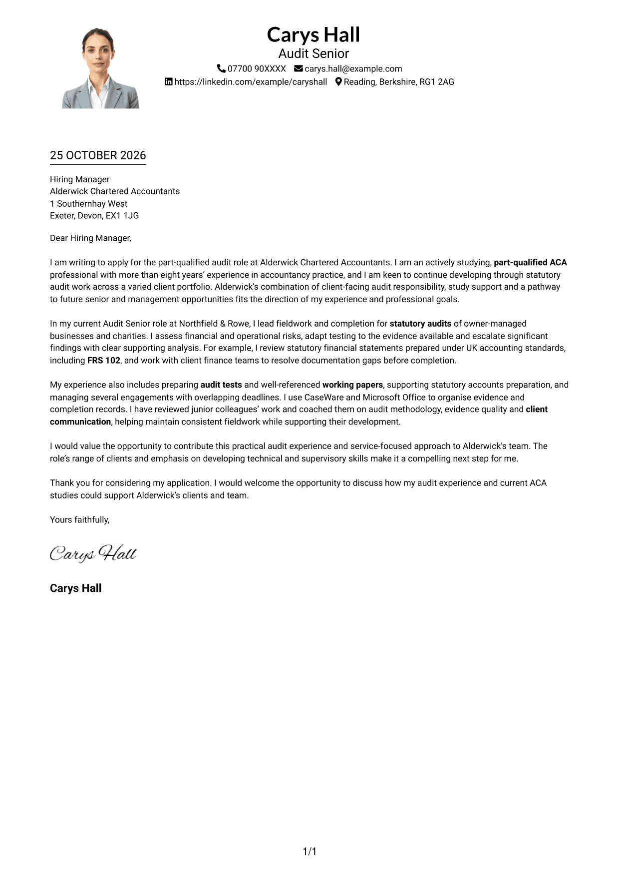 Cover letter example — page 1