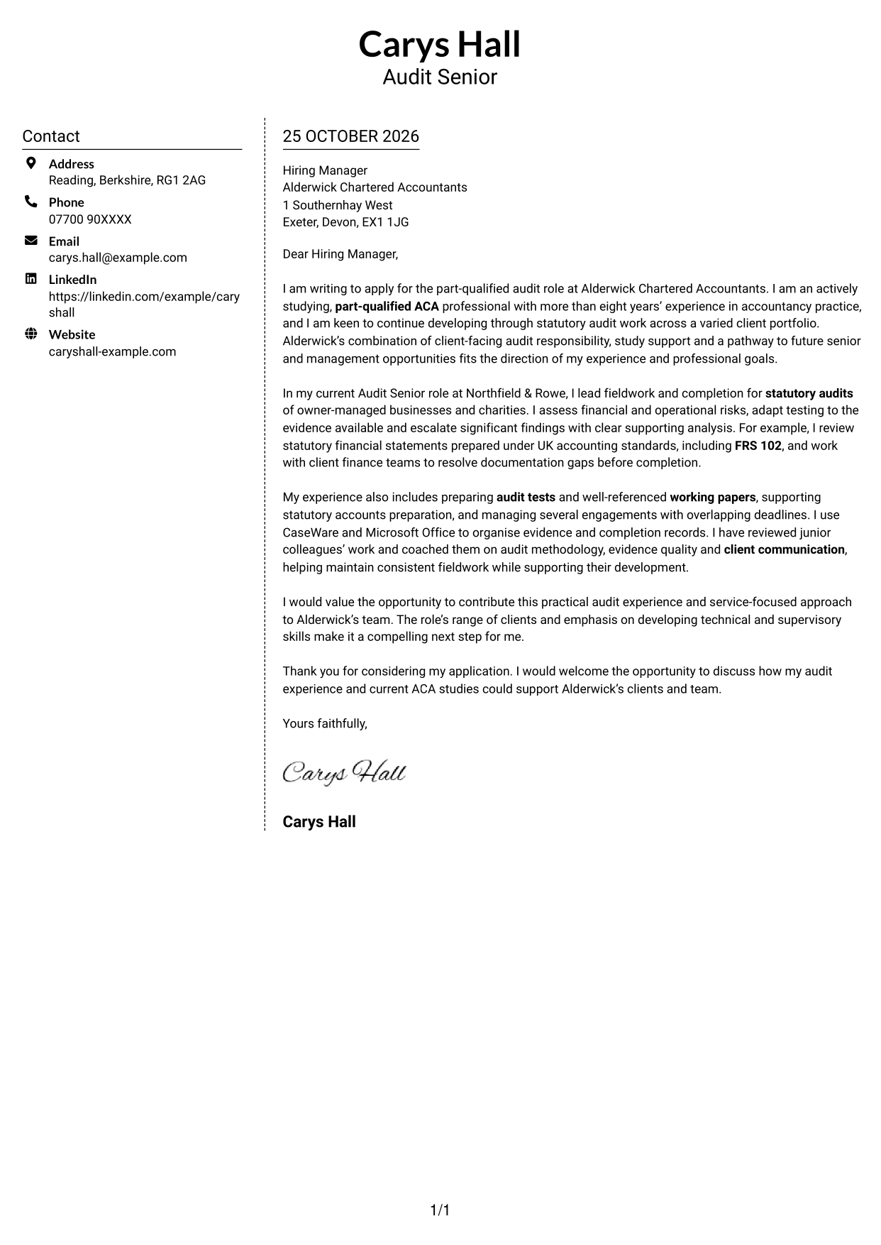 Cover letter example — page 1