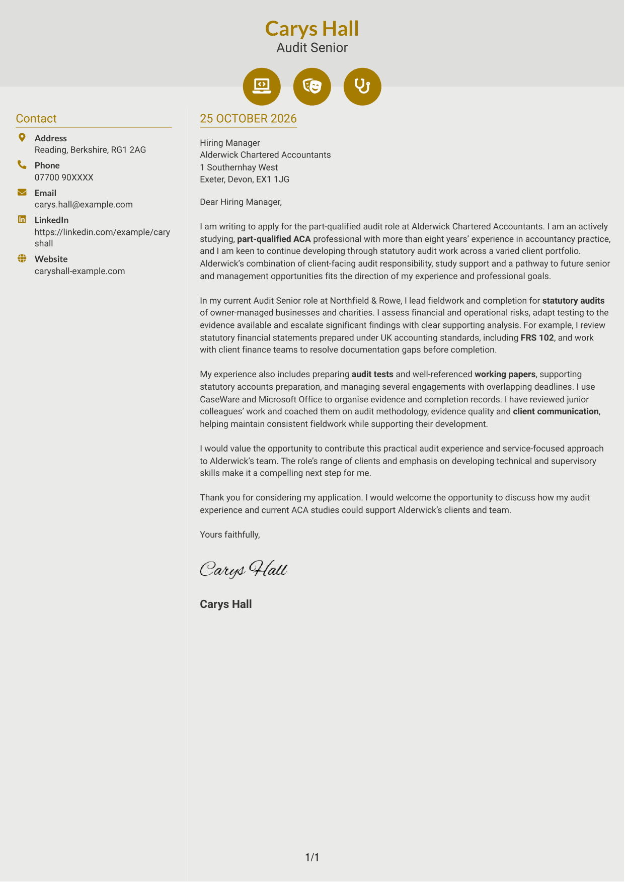 Cover letter example — page 1