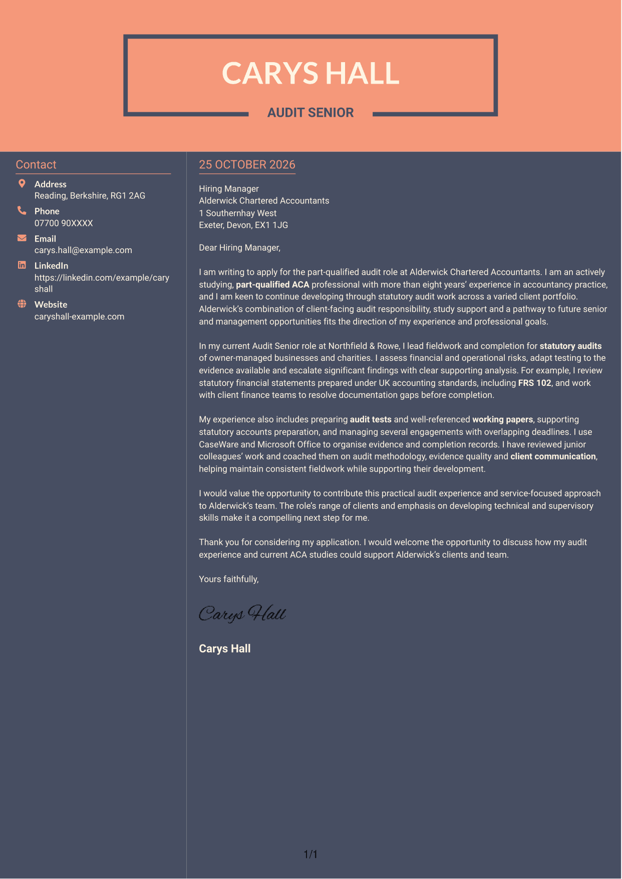 Cover letter example — page 1