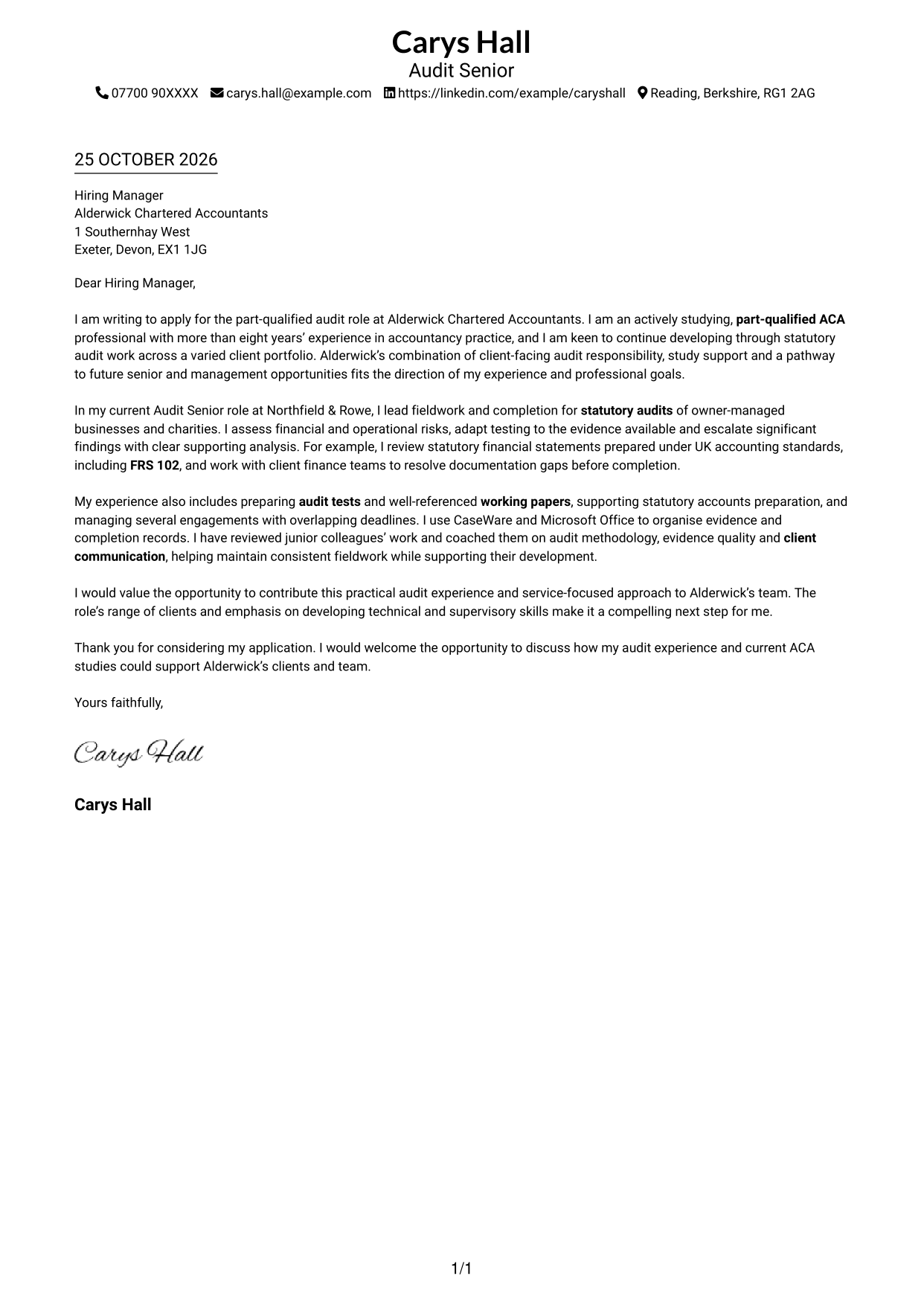 Cover letter example — page 1
