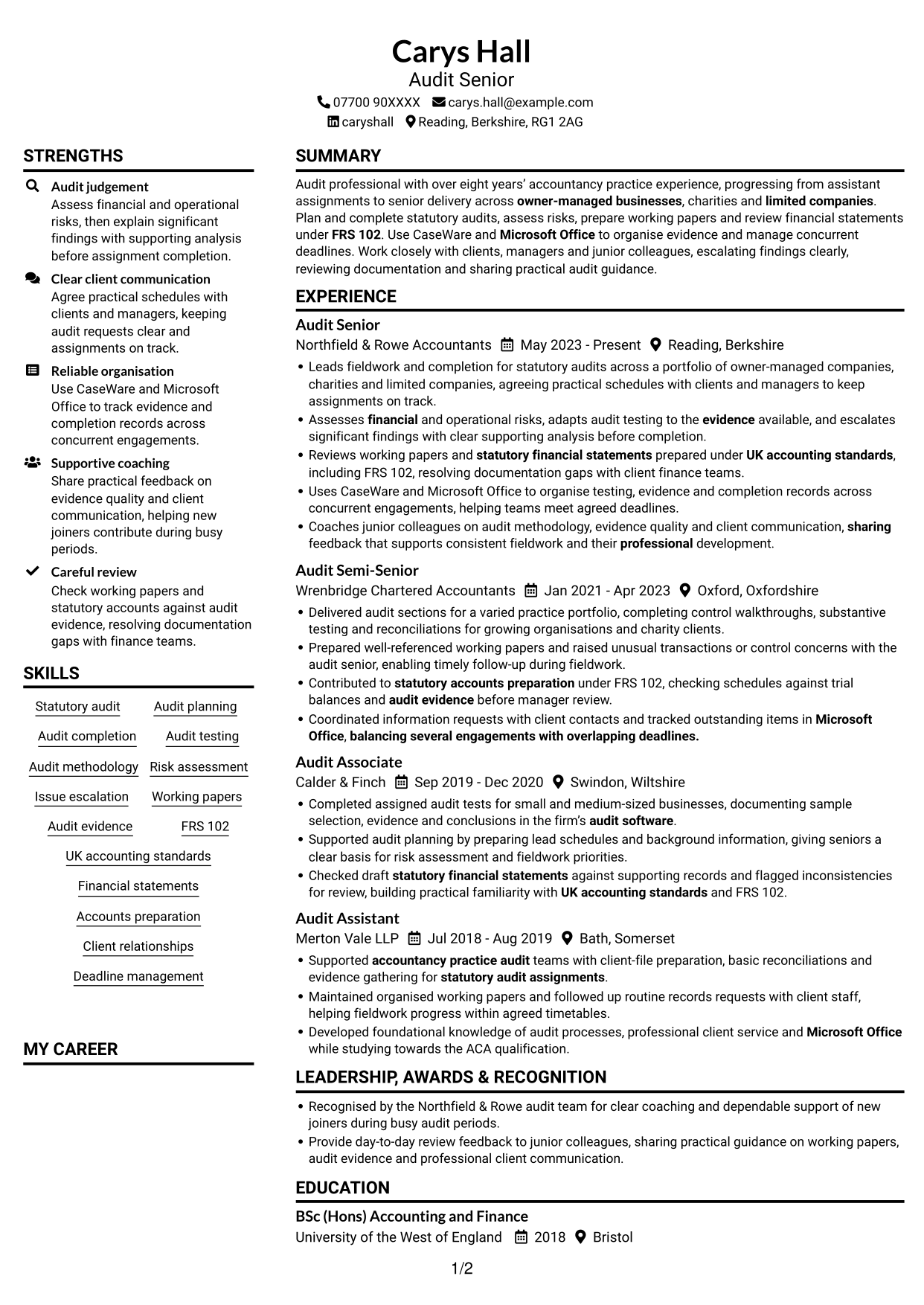 CV example — page 1