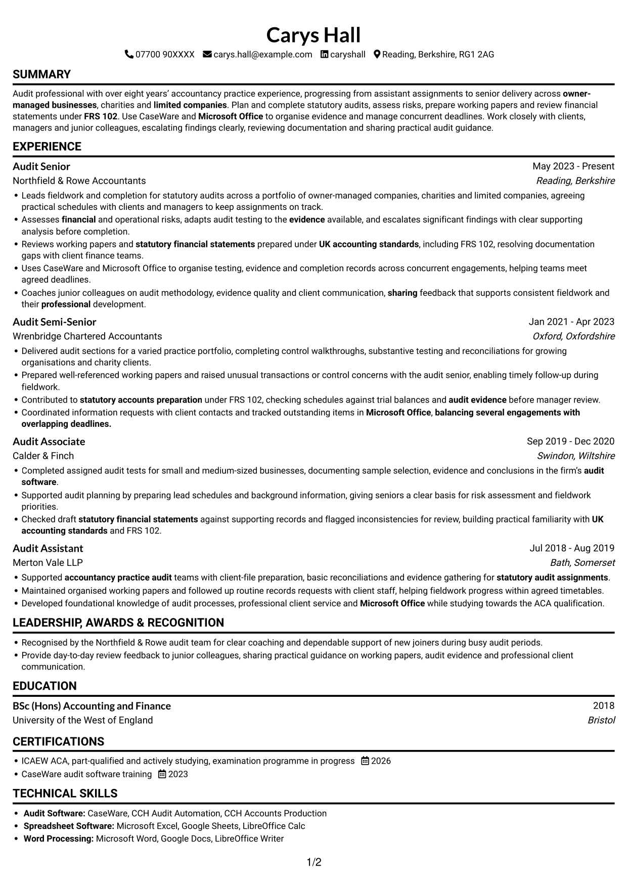 CV example — page 1