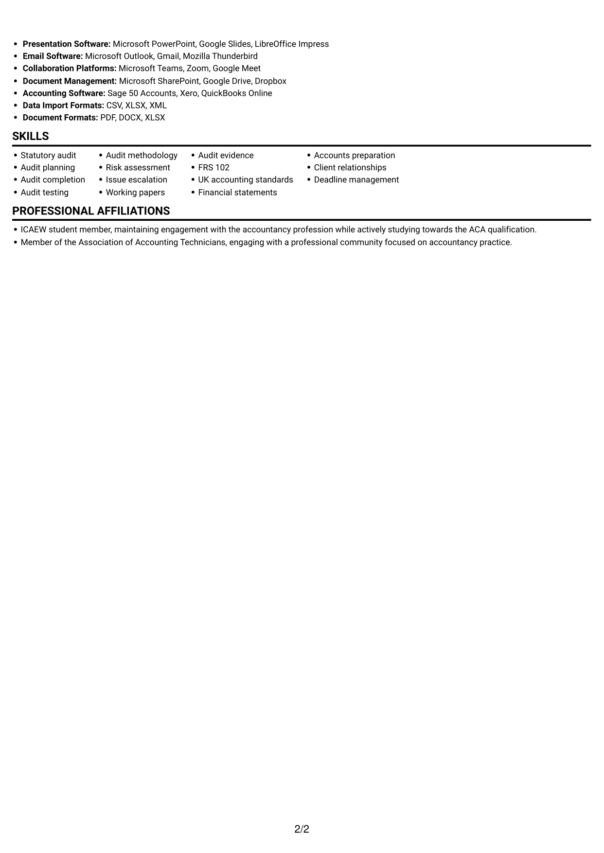 CV example — page 2