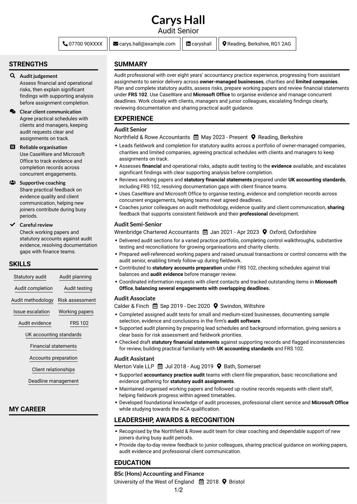 CV example — page 1