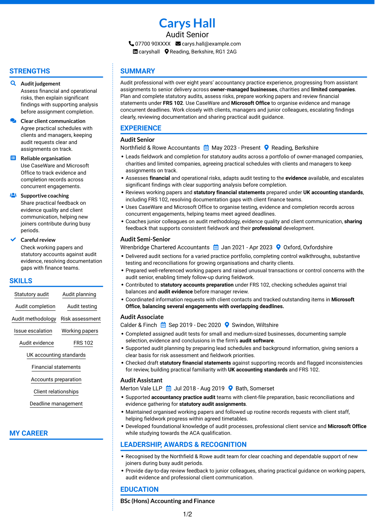 CV example — page 1
