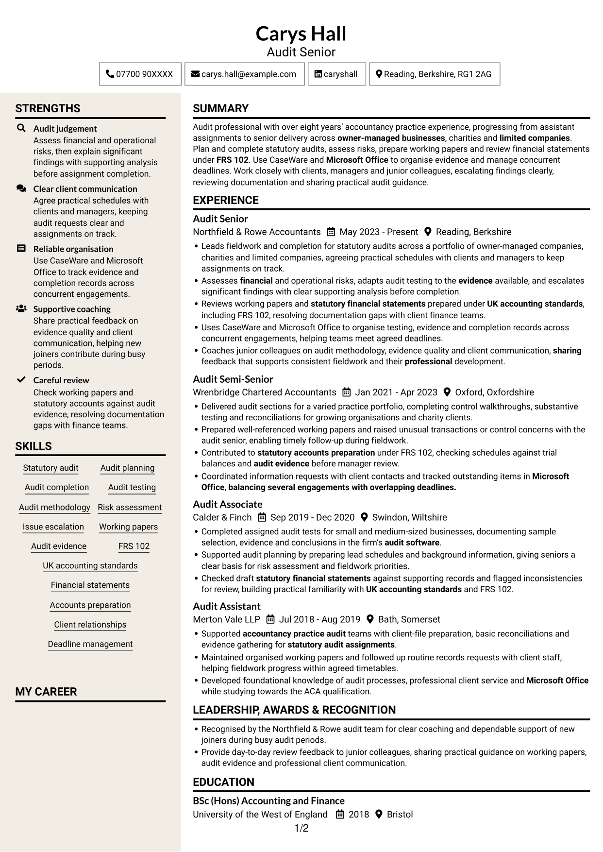 CV example — page 1