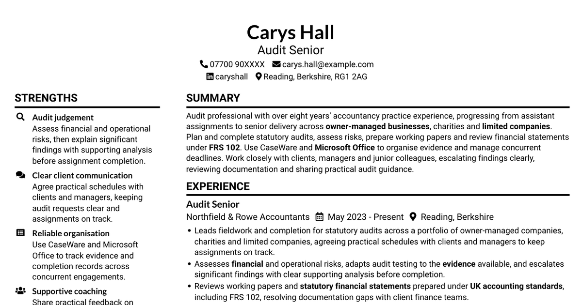 Part-Qualified Audit Senior - Statutory Audit CV