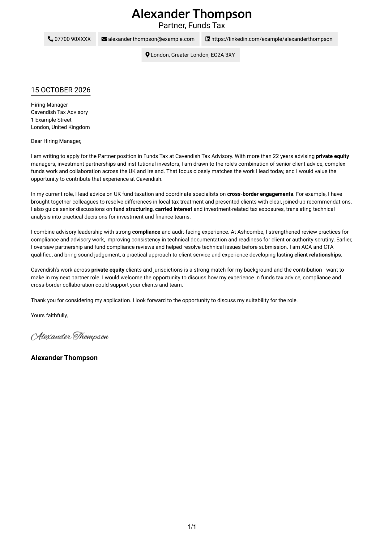 Cover letter example — page 1