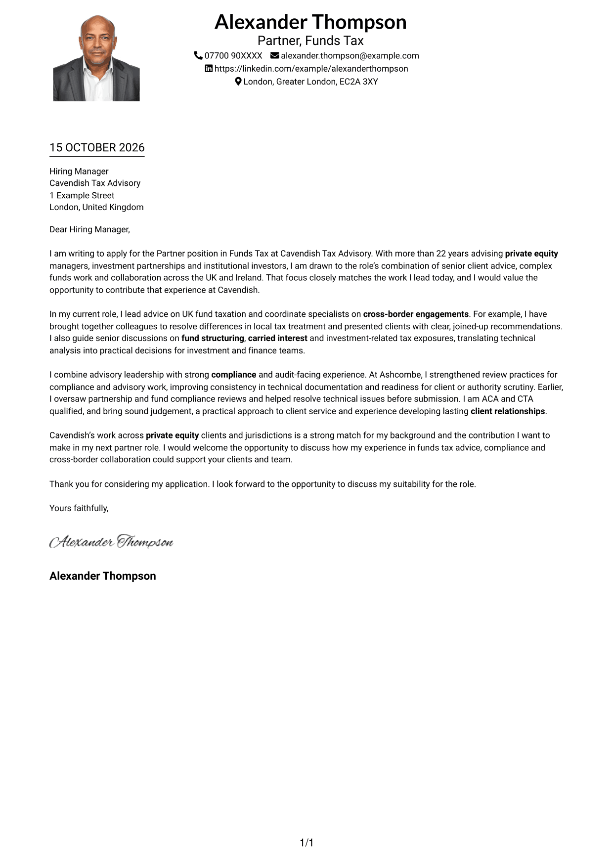 Cover letter example — page 1