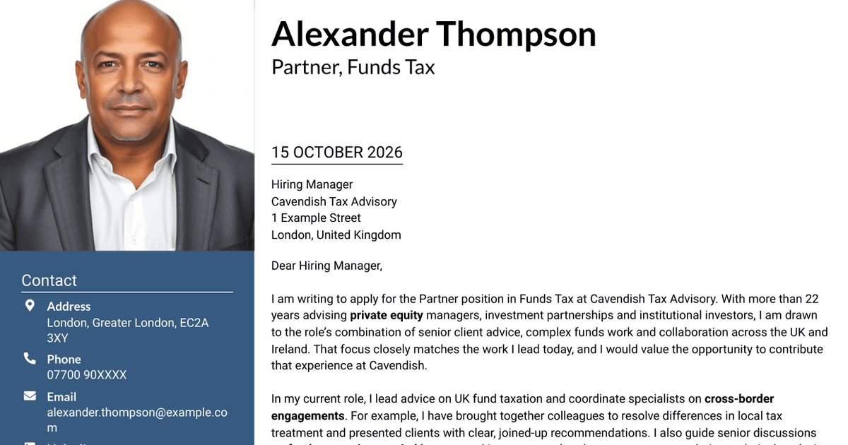 7 Partner - Funds Tax Cover Letter Templates with Example