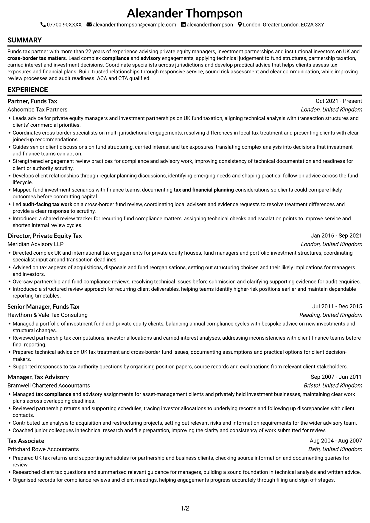 CV example — page 1