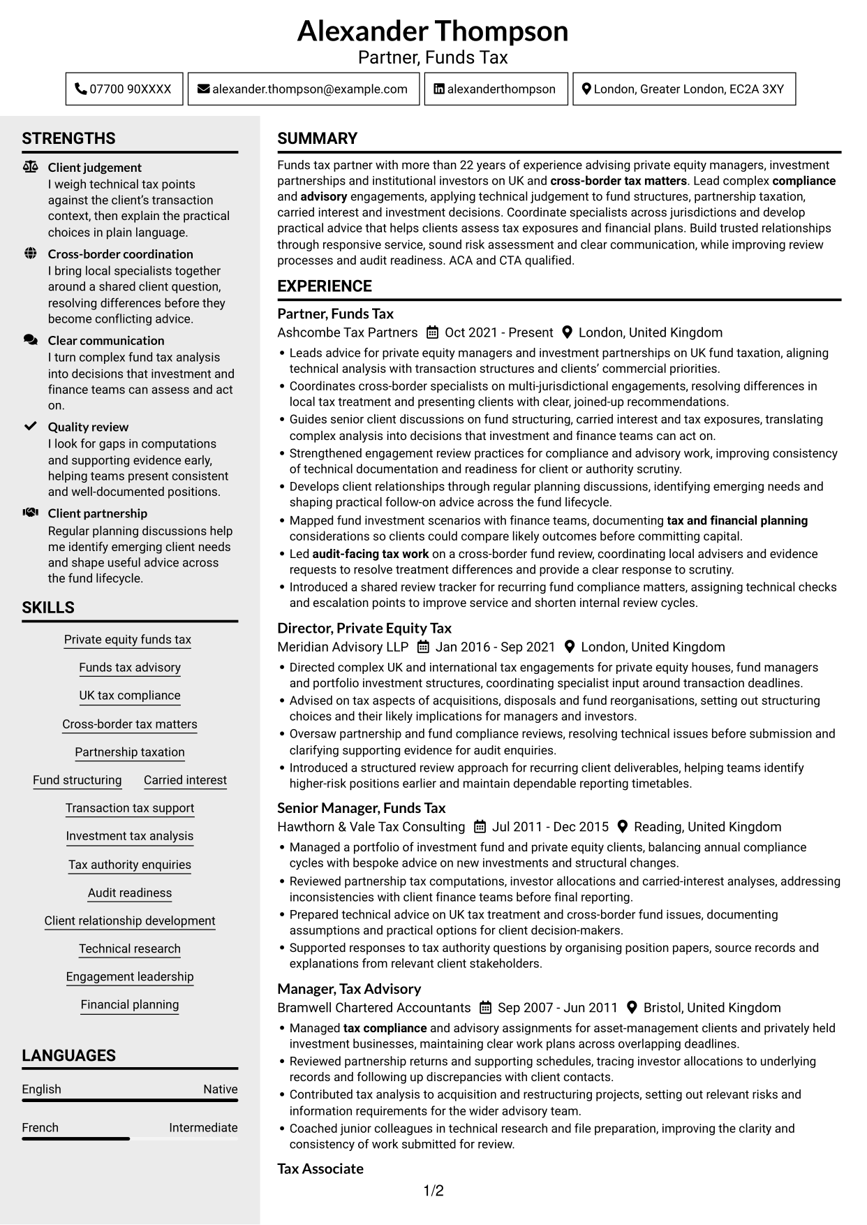 CV example — page 1