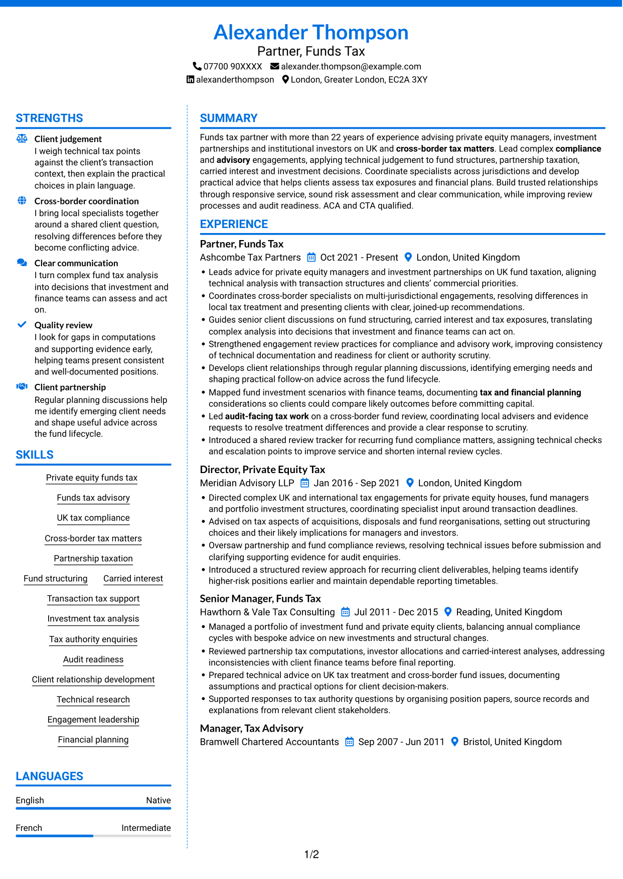 CV example — page 1