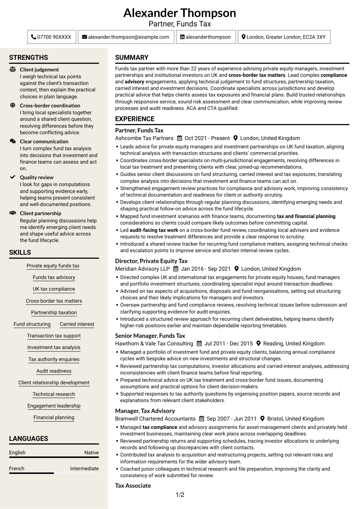 CV example — page 1