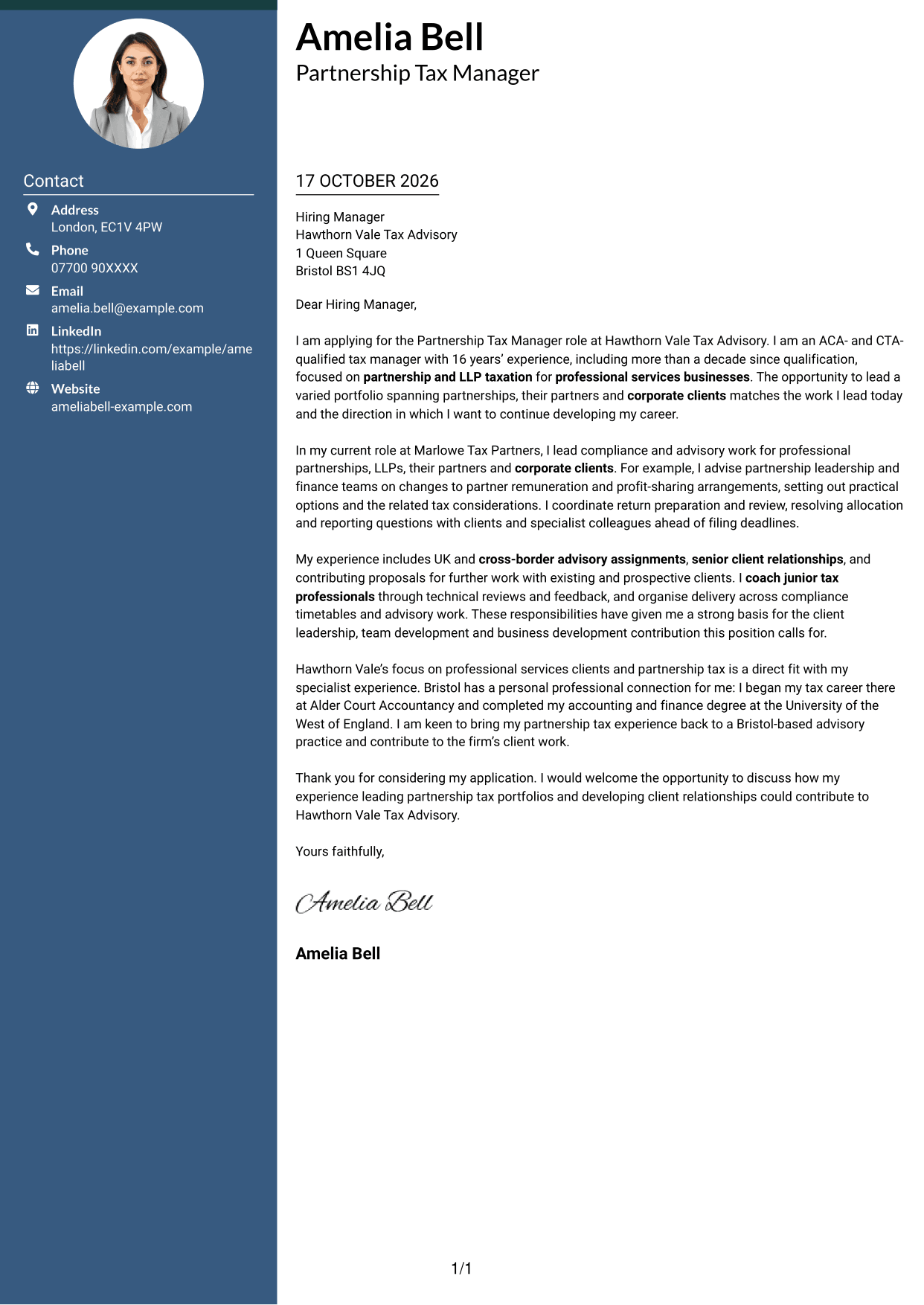 Cover letter example — page 1