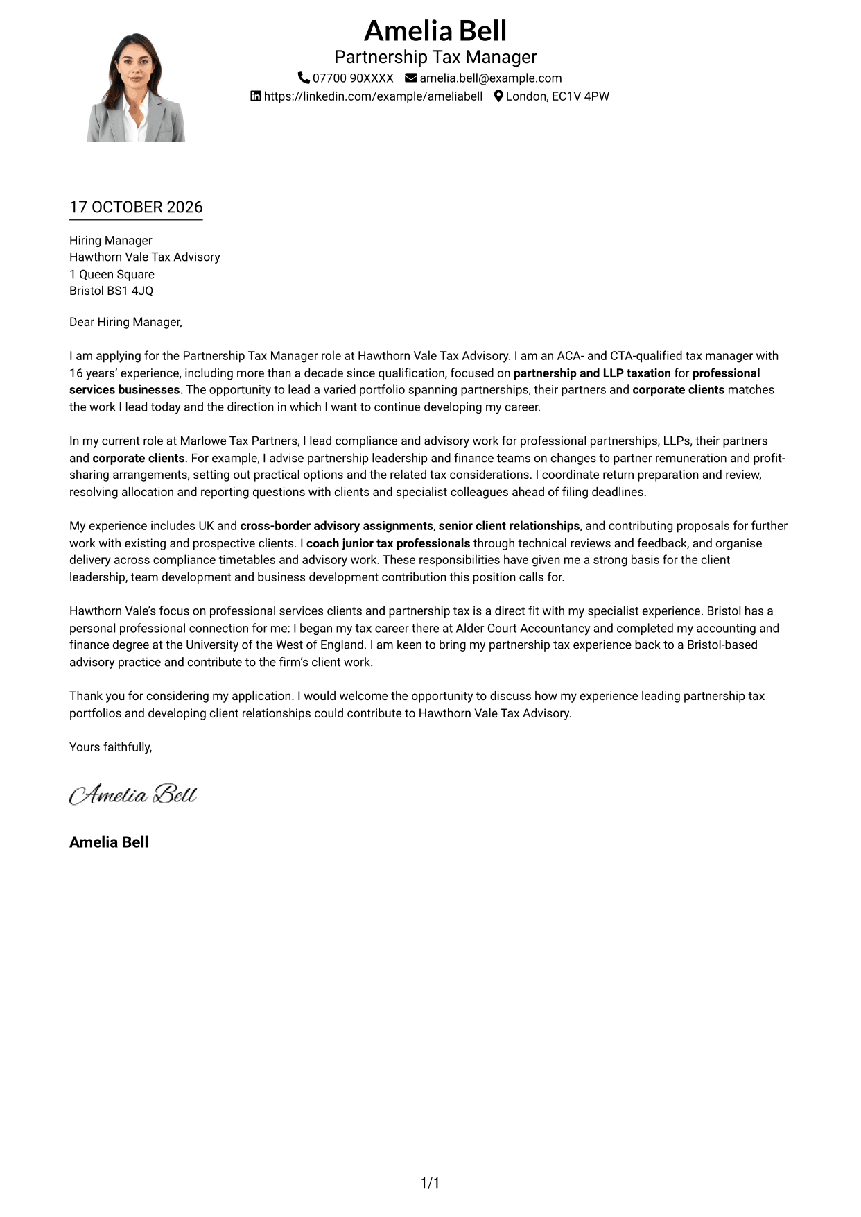 Cover letter example — page 1