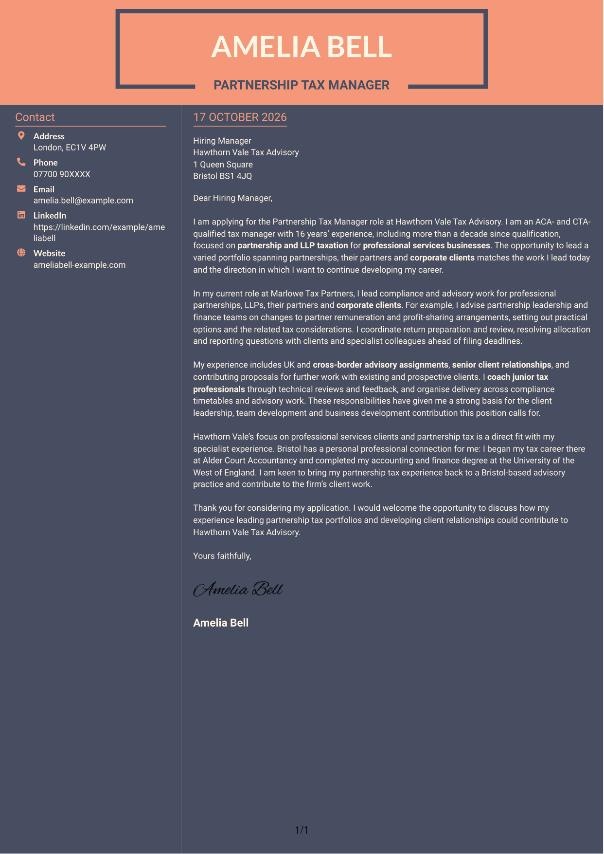 Cover letter example — page 1