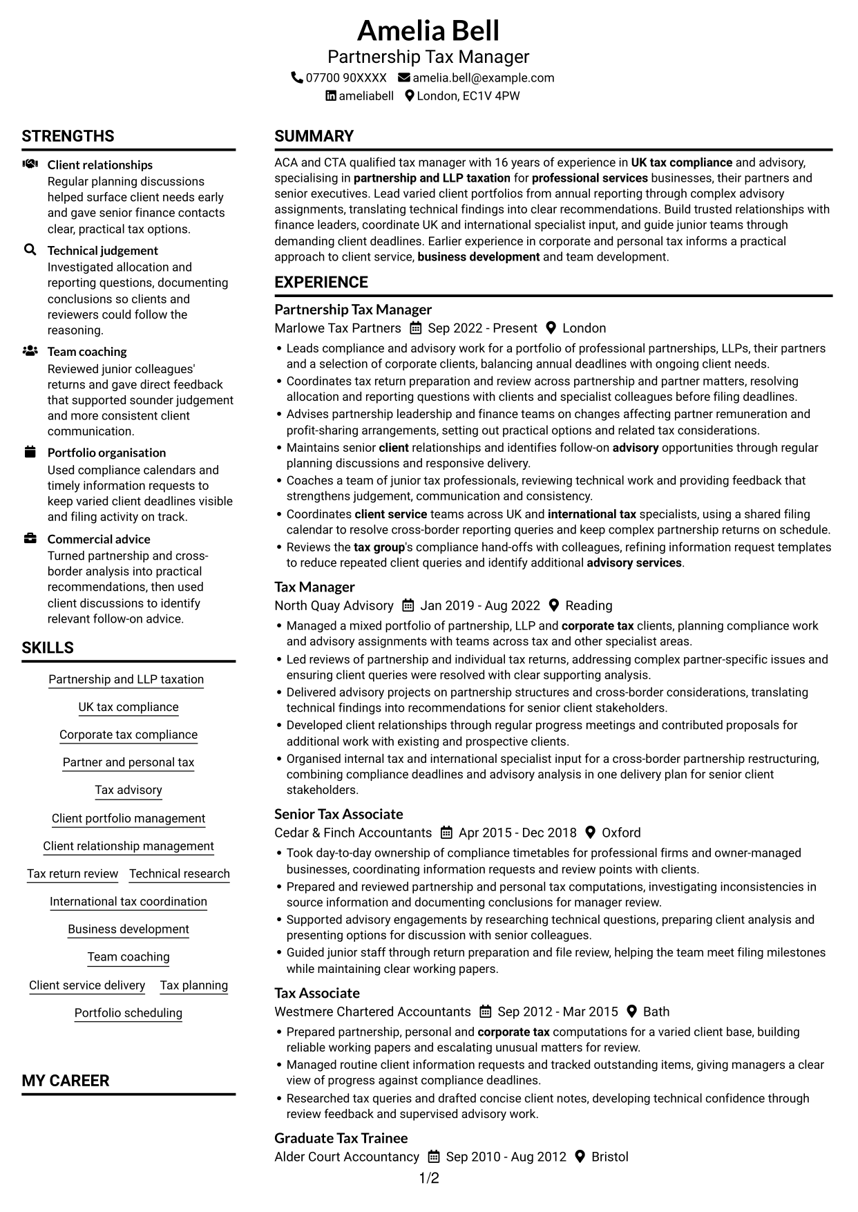 CV example — page 1
