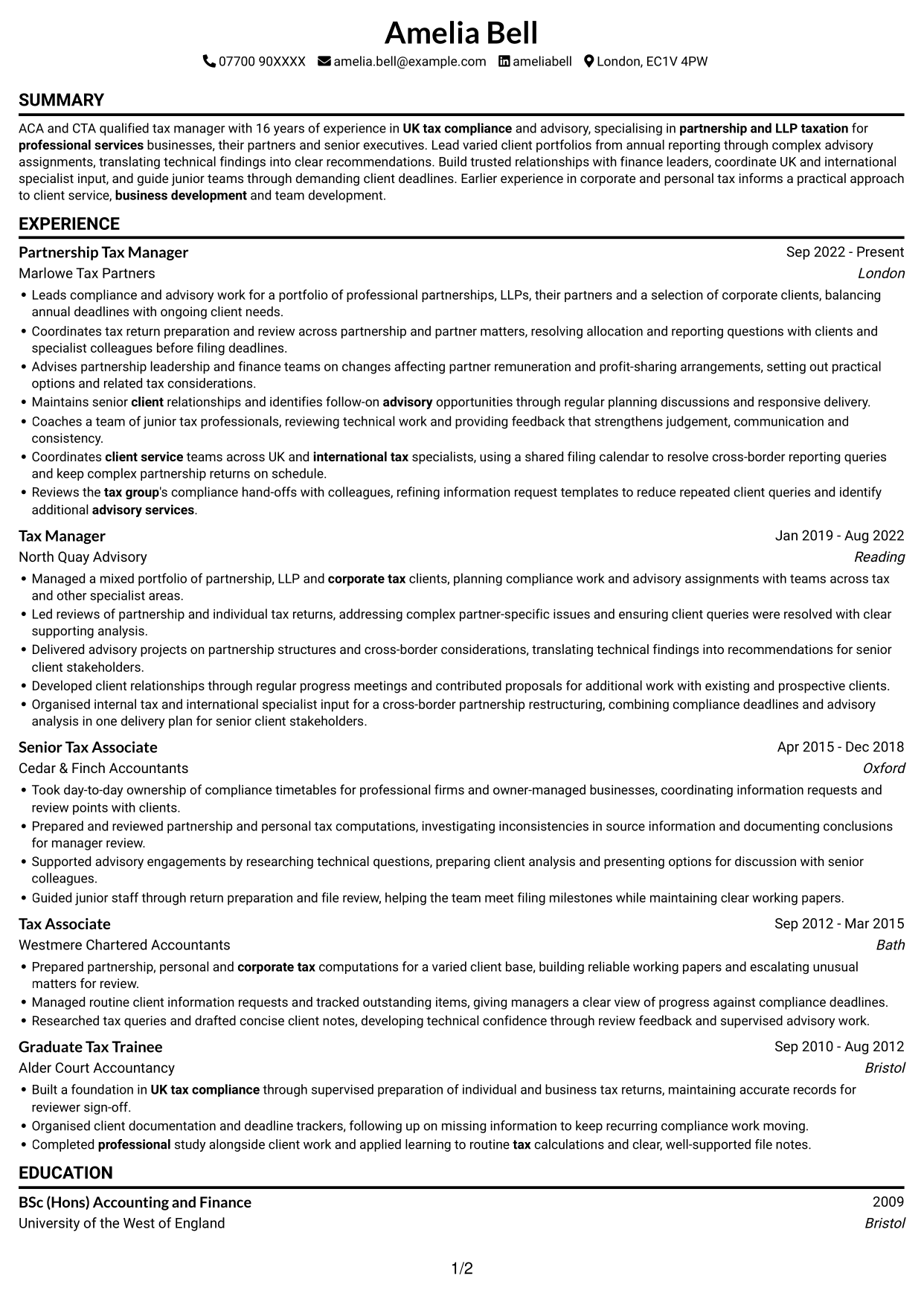 CV example — page 1