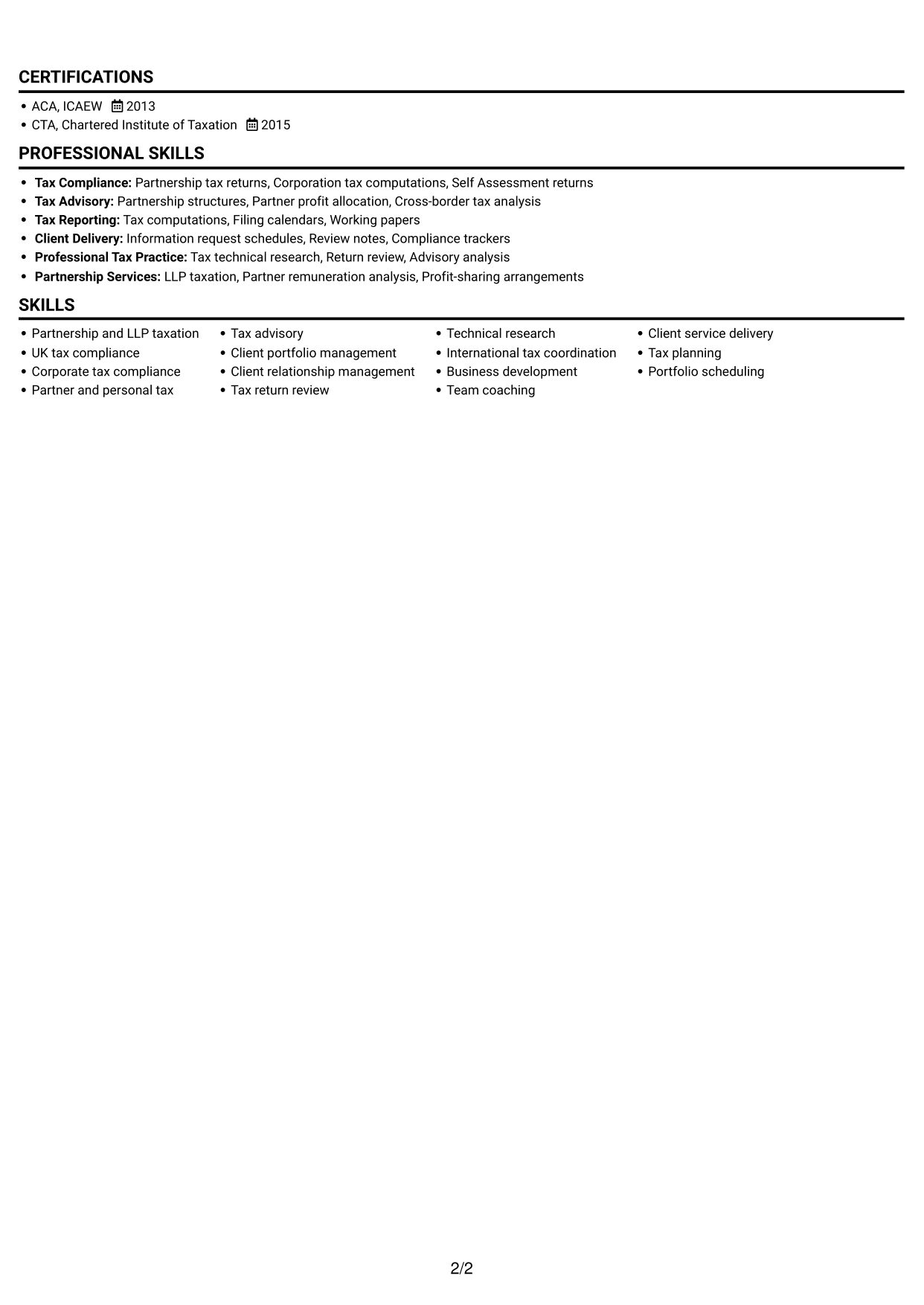 CV example — page 2