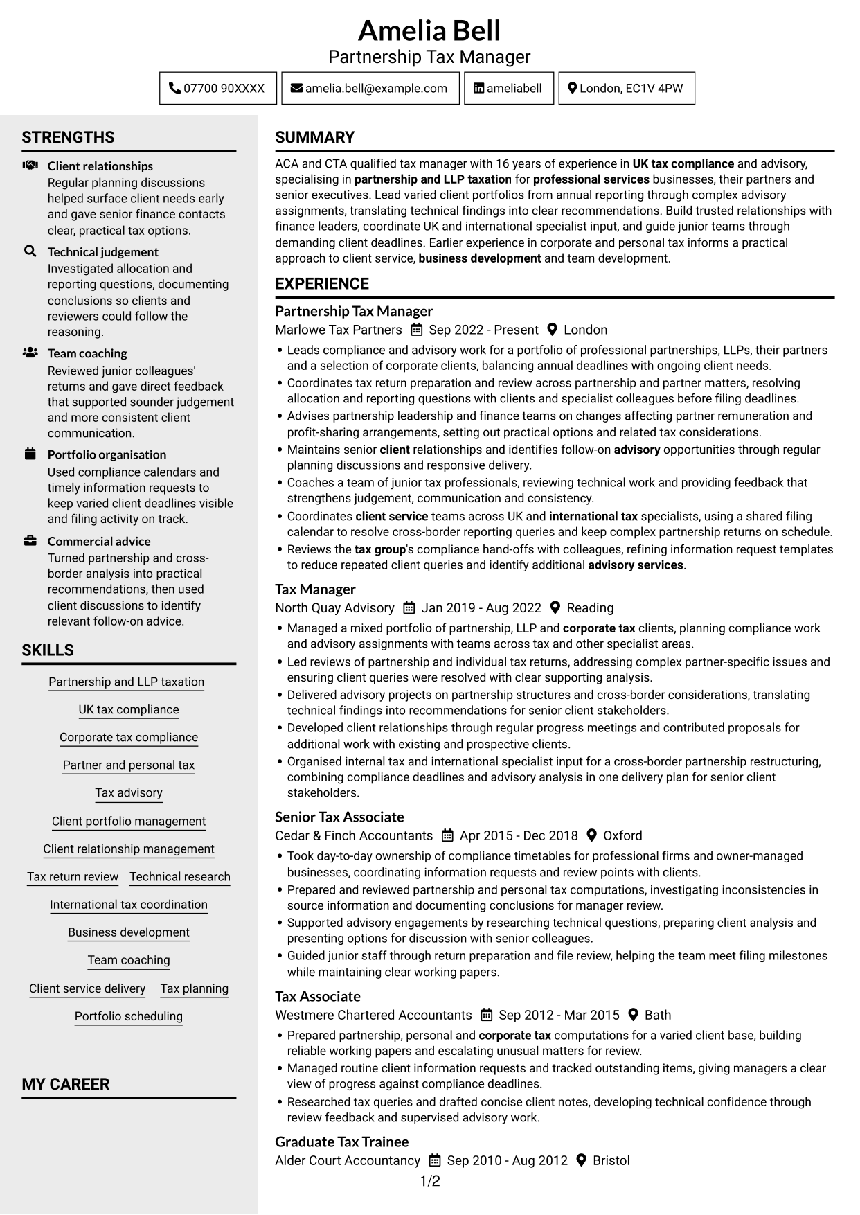 CV example — page 1