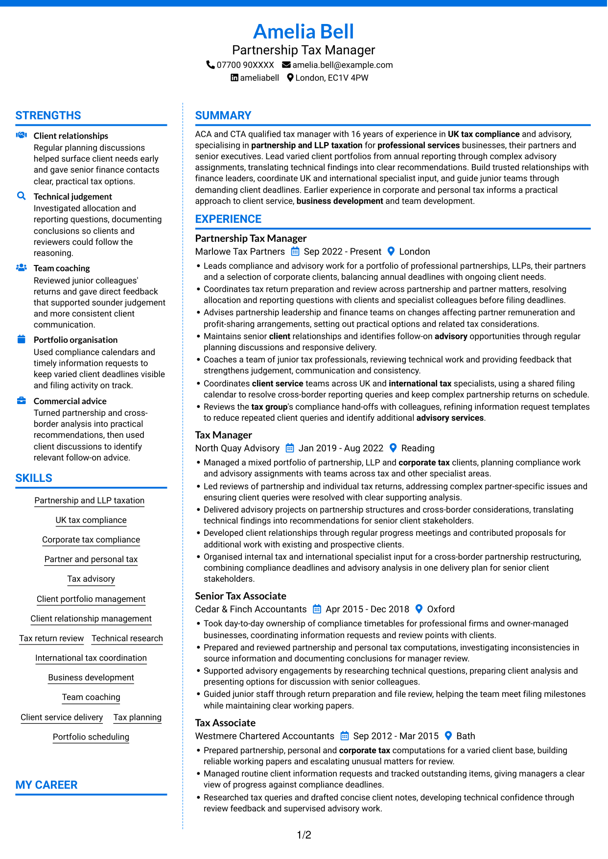 CV example — page 1