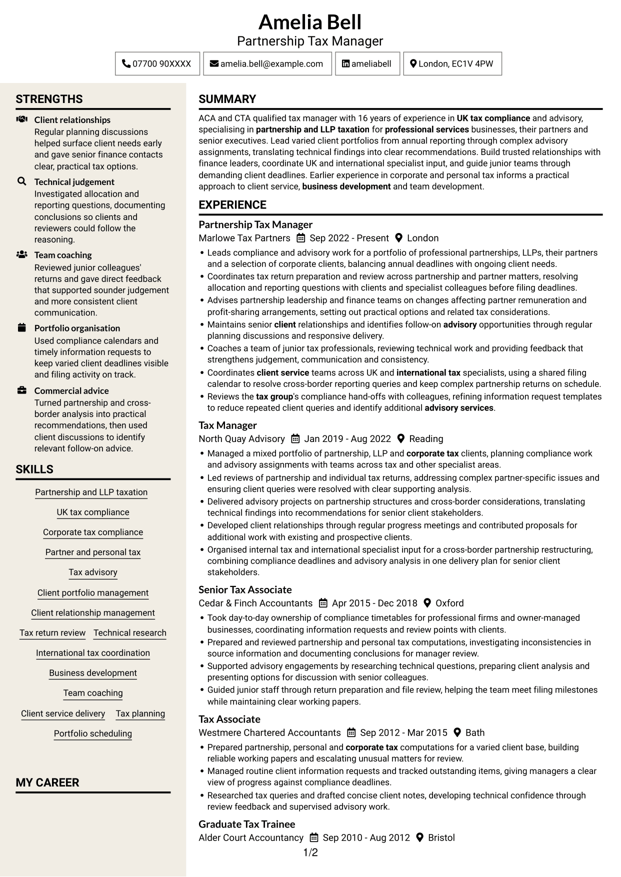 CV example — page 1