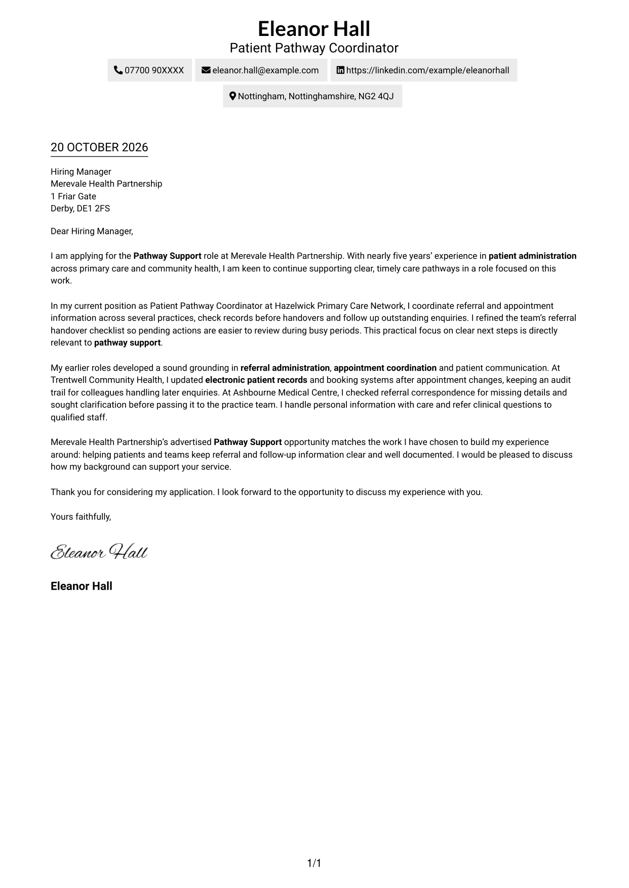 Cover letter example — page 1
