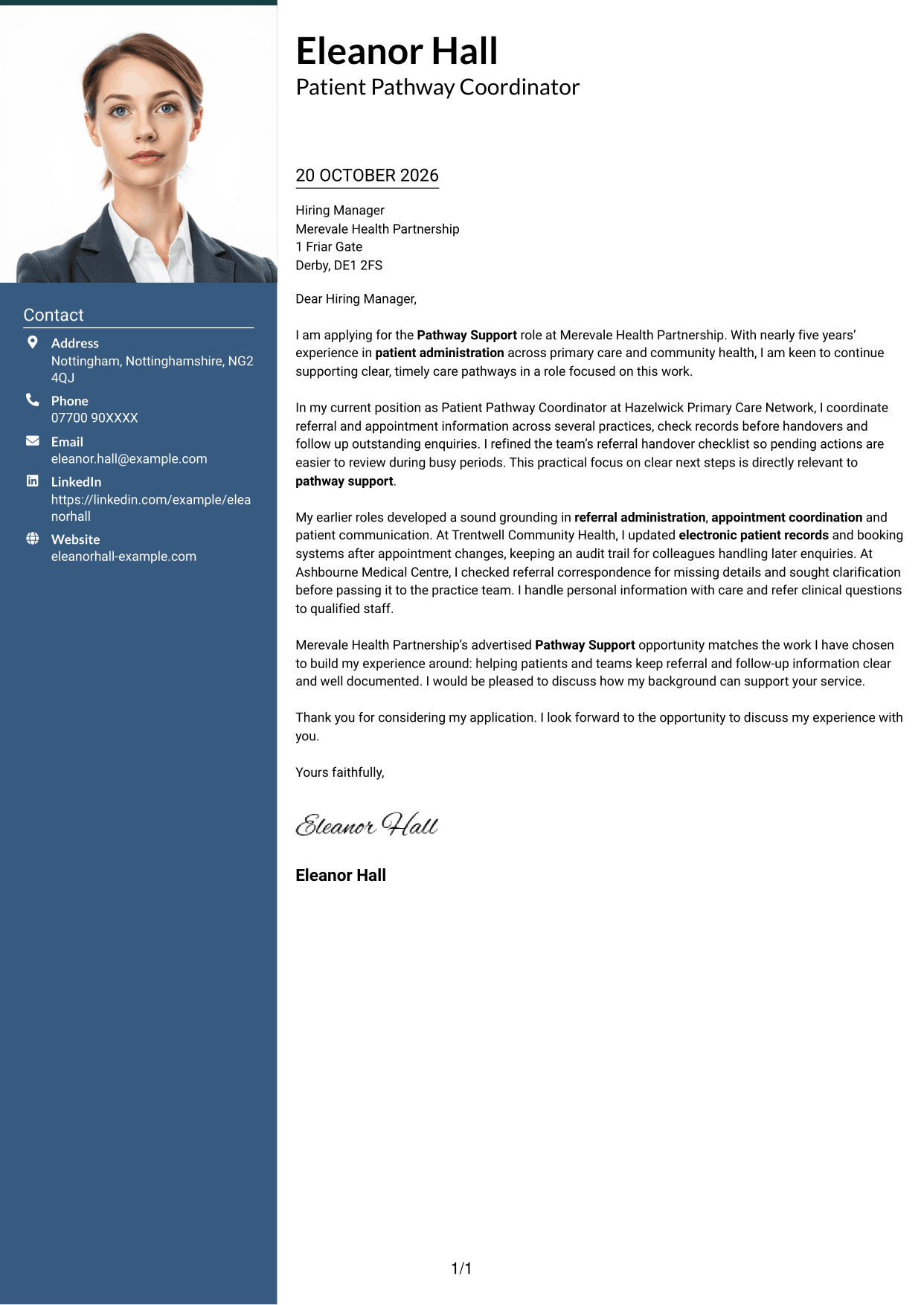 Cover letter example — page 1