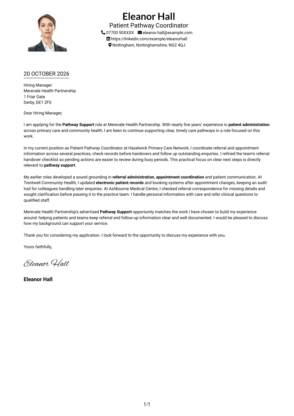 Cover letter example — page 1