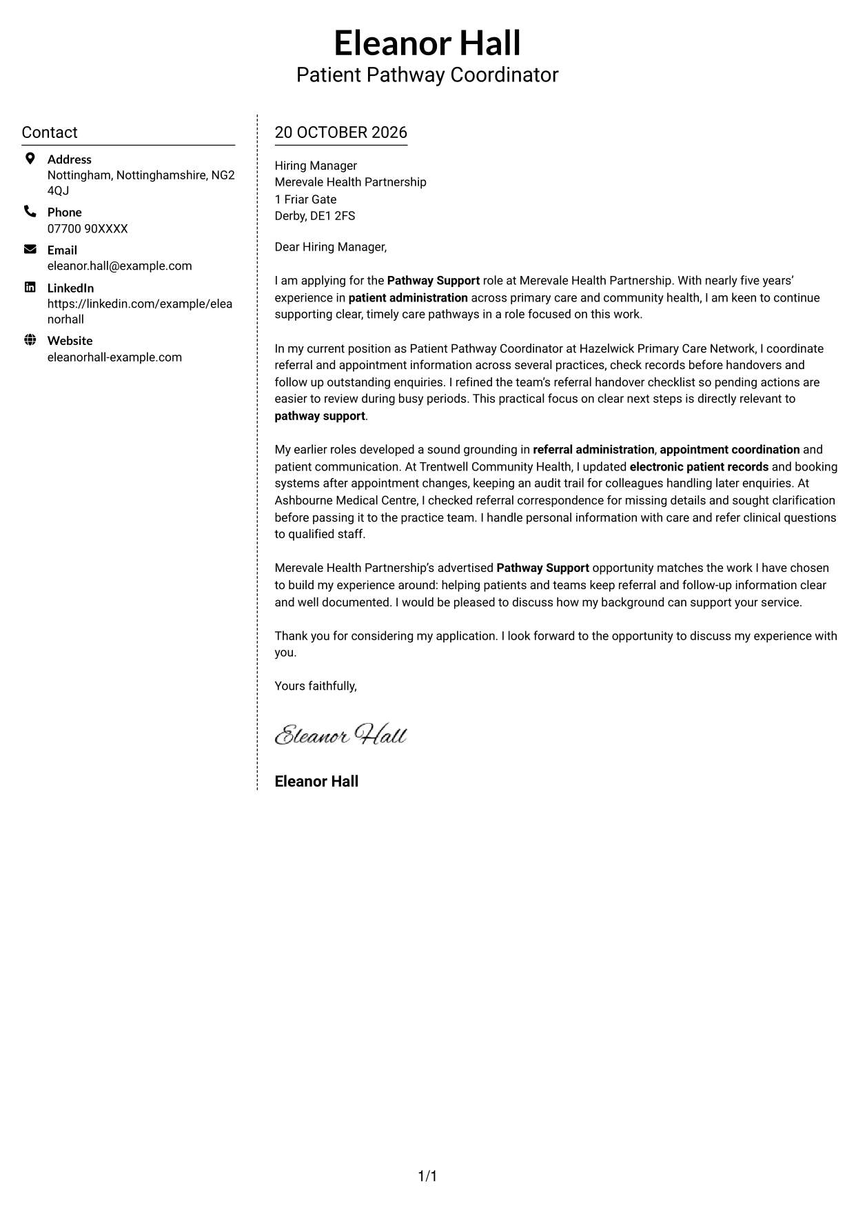 Cover letter example — page 1
