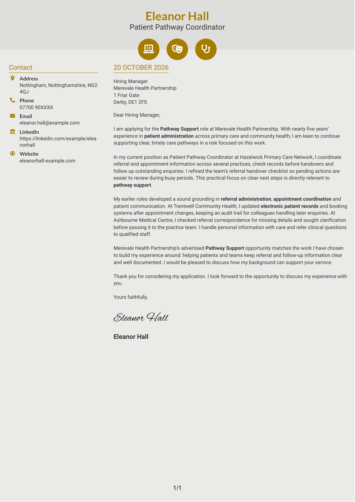 Cover letter example — page 1