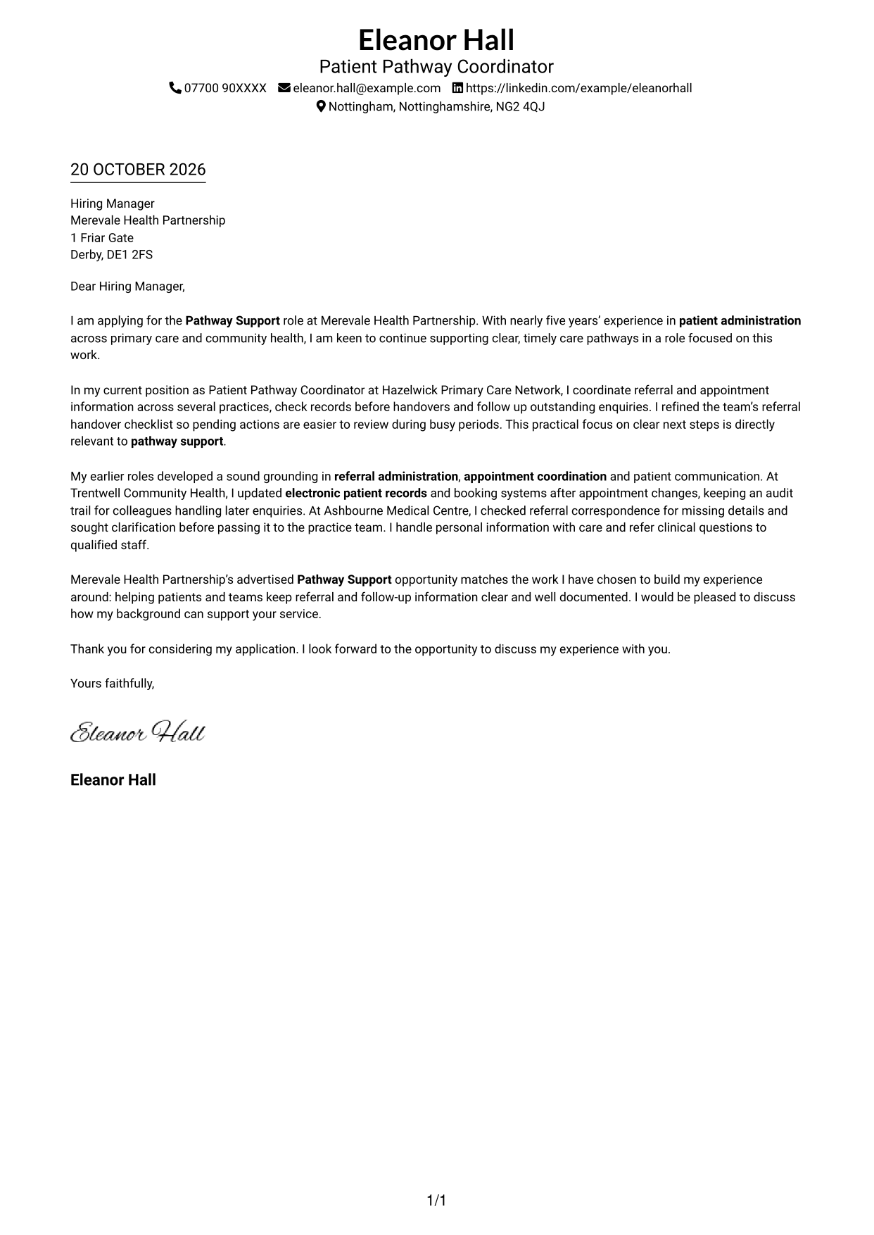 Cover letter example — page 1