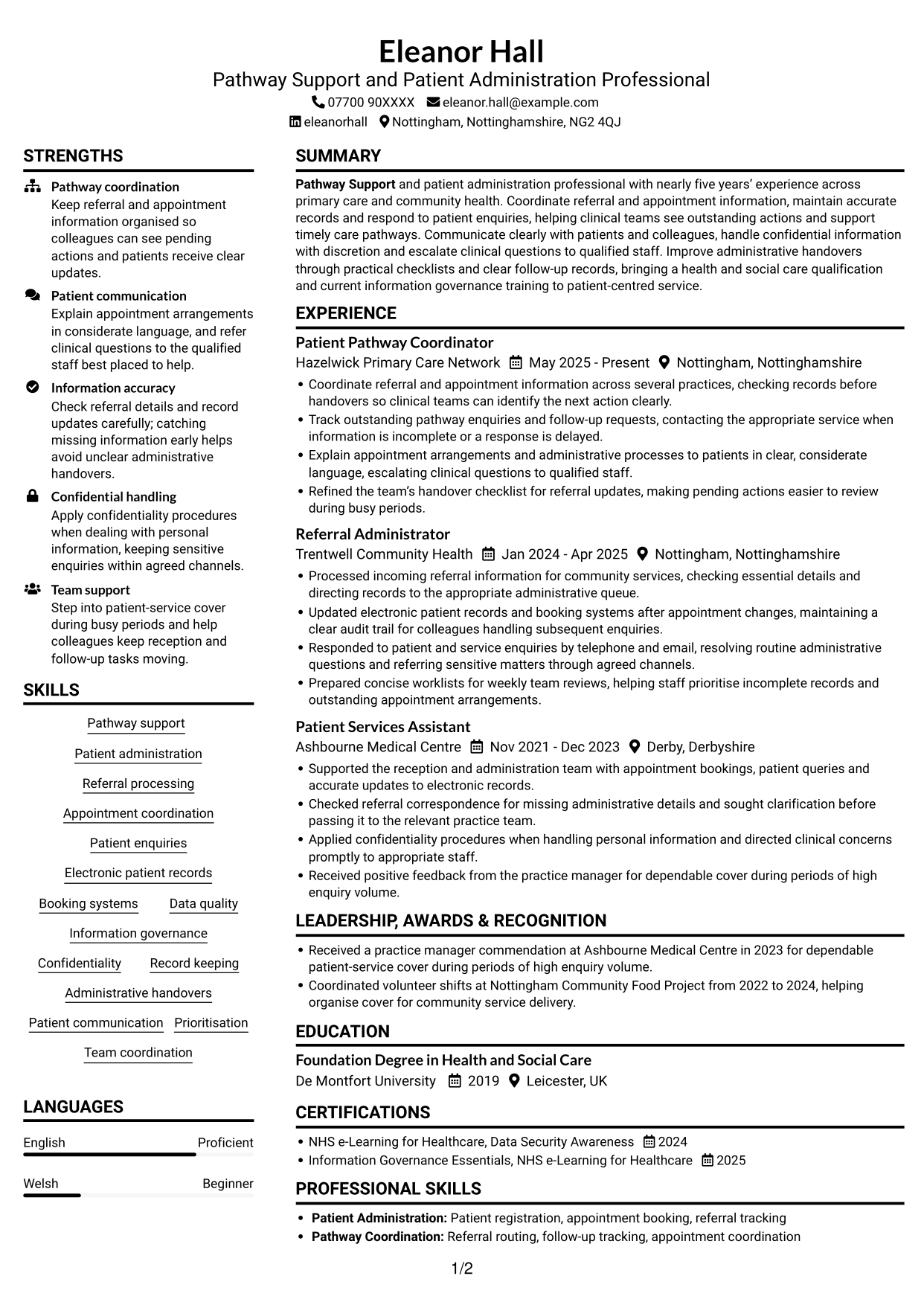 CV example — page 1