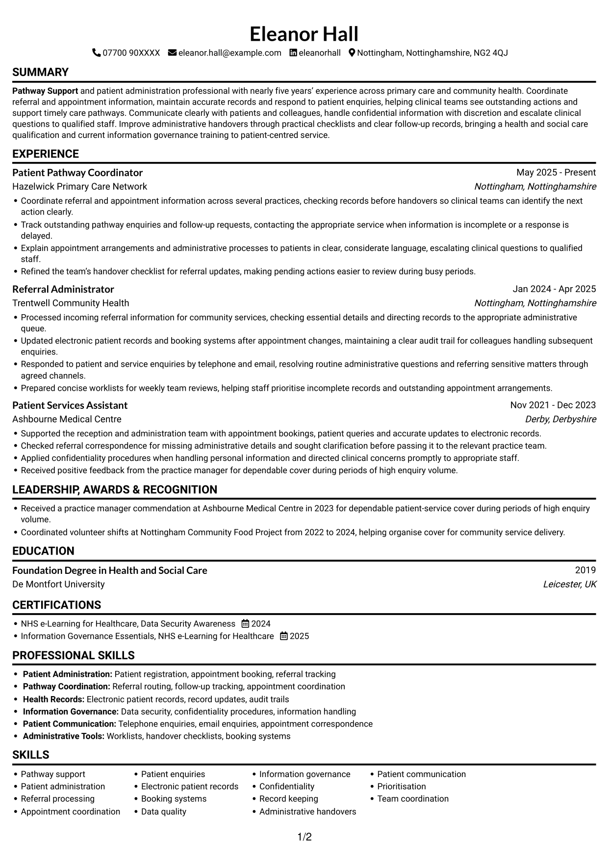 CV example — page 1