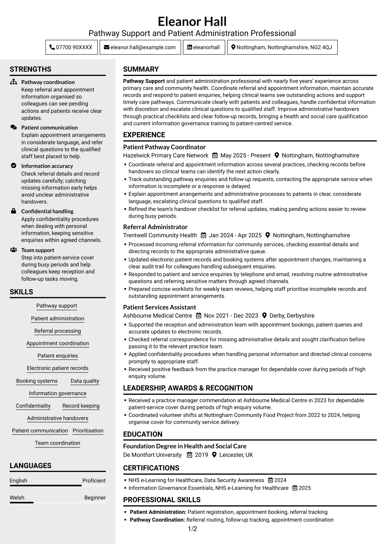 CV example — page 1
