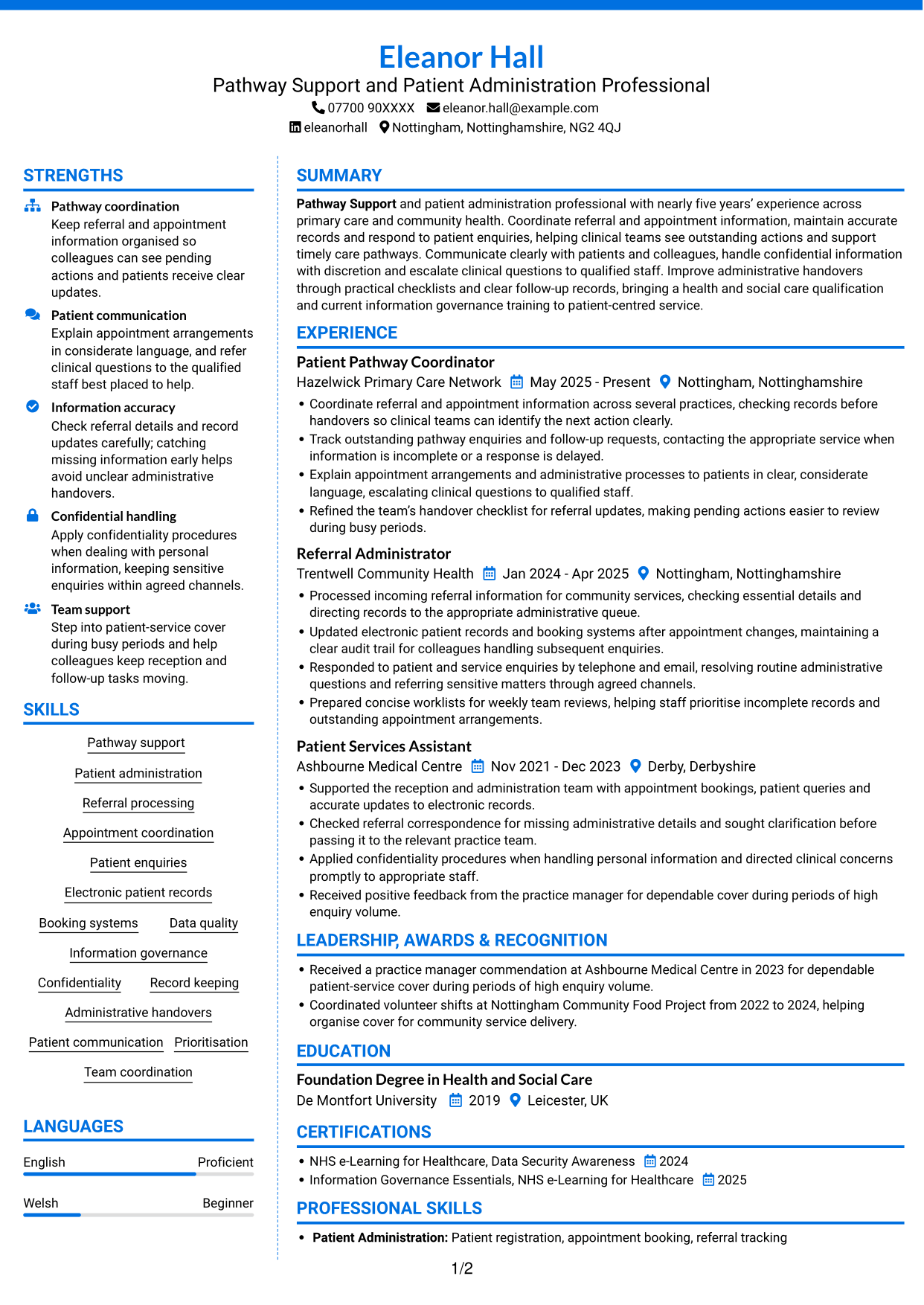 CV example — page 1