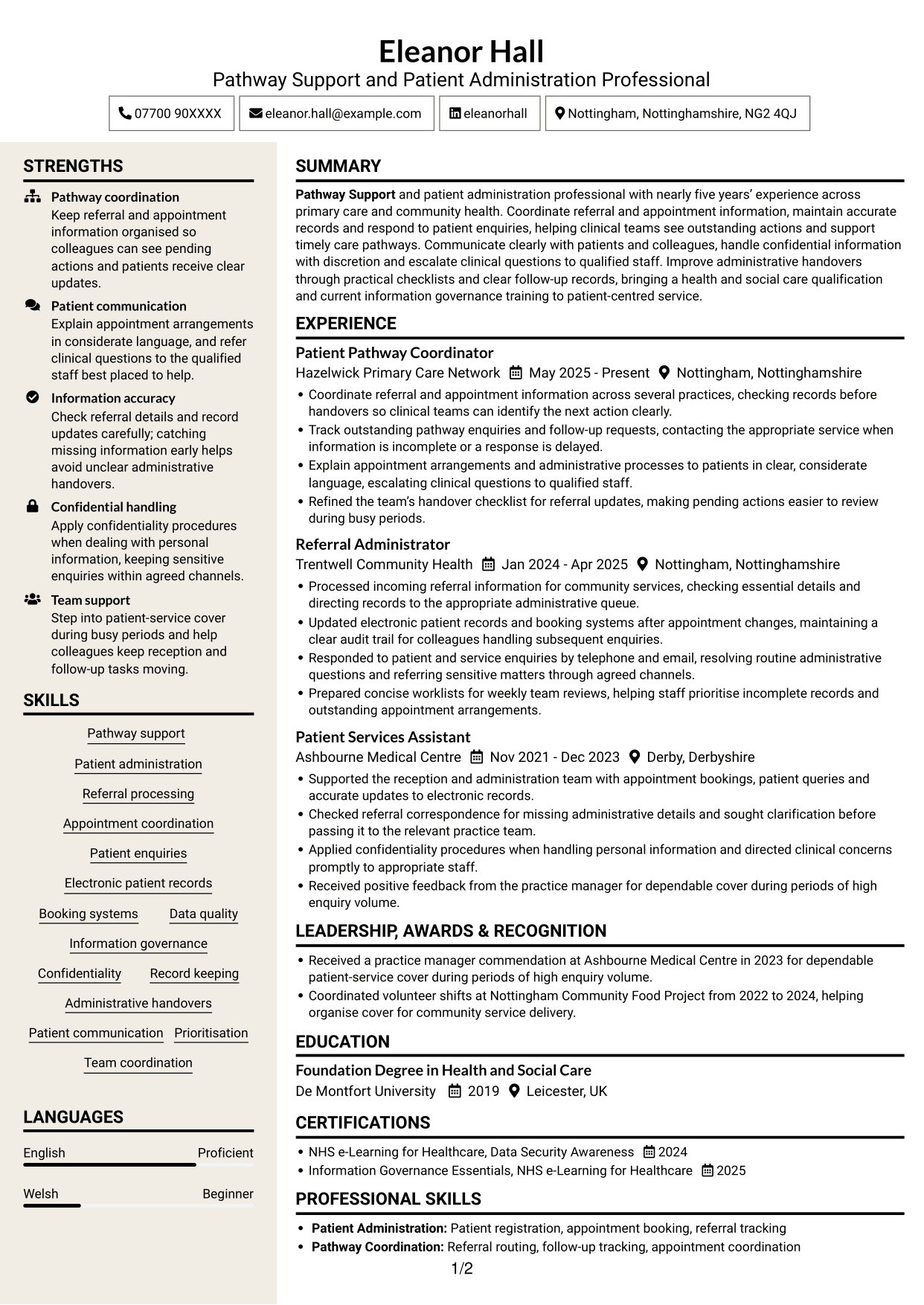 CV example — page 1