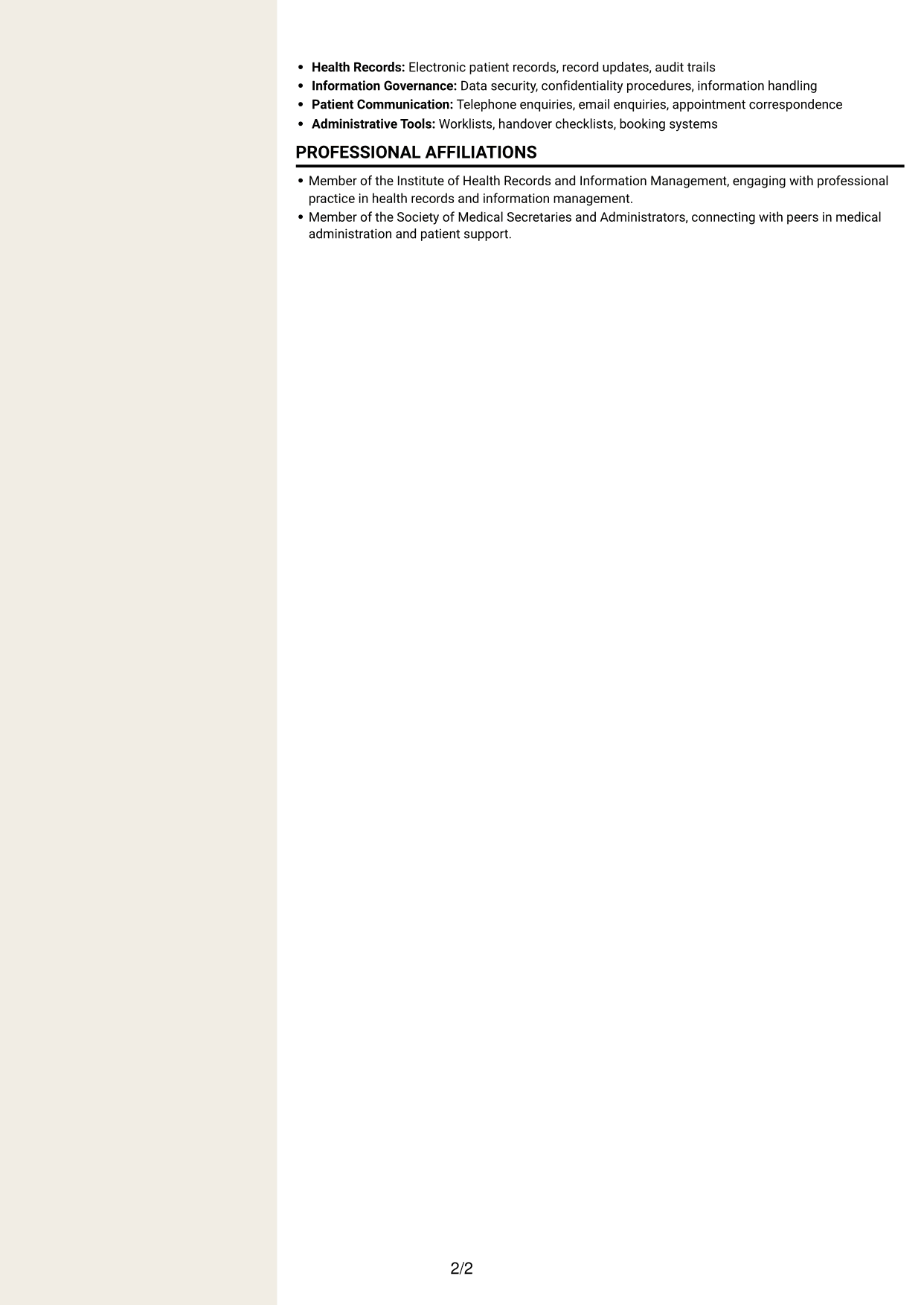 CV example — page 2