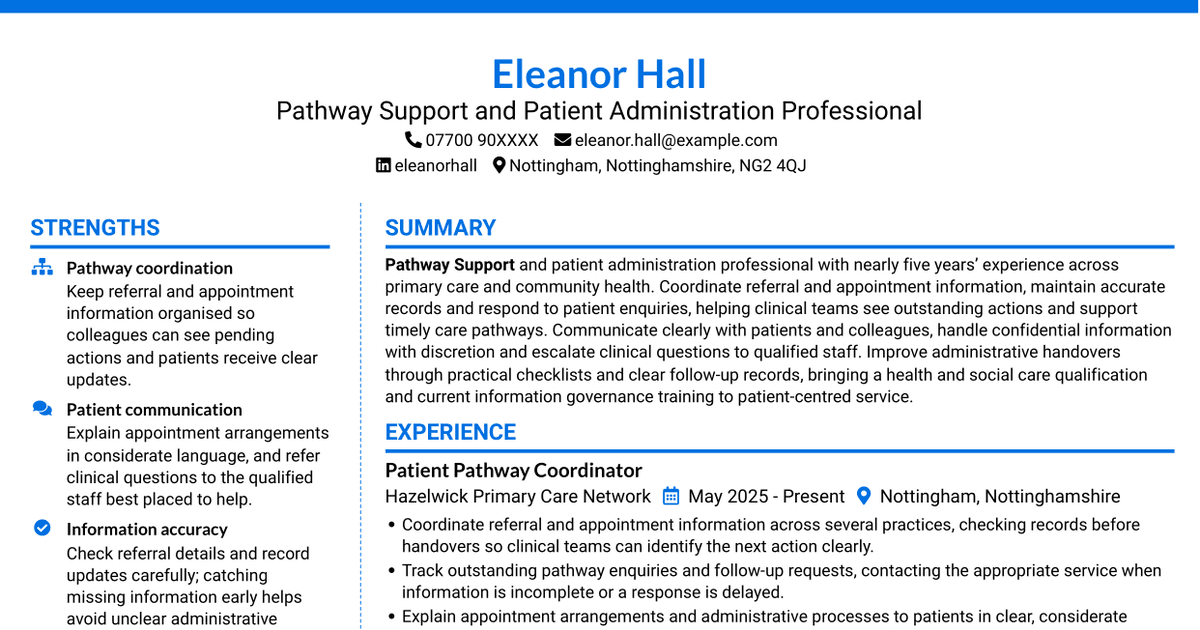 7 Pathway Support CV Templates with Example
