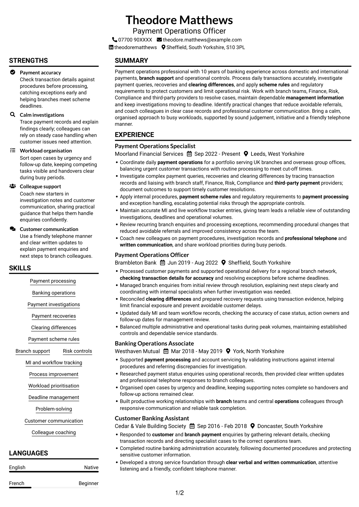 CV example — page 1