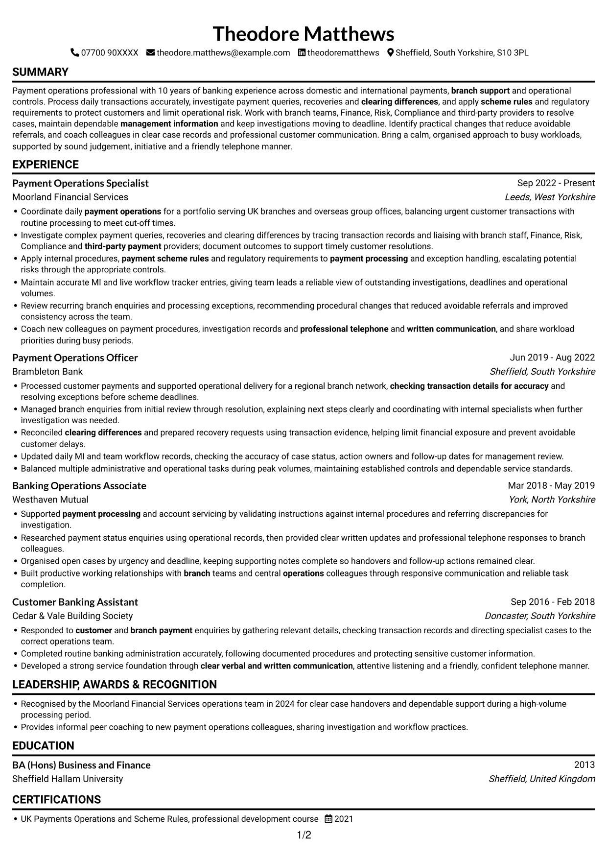 CV example — page 1