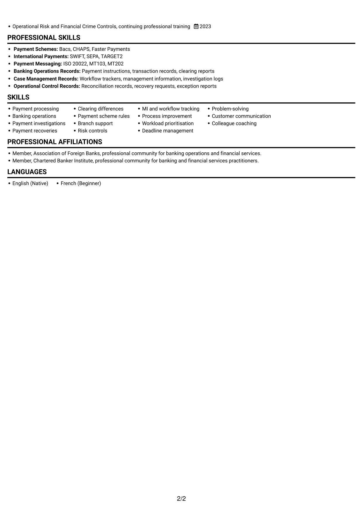CV example — page 2