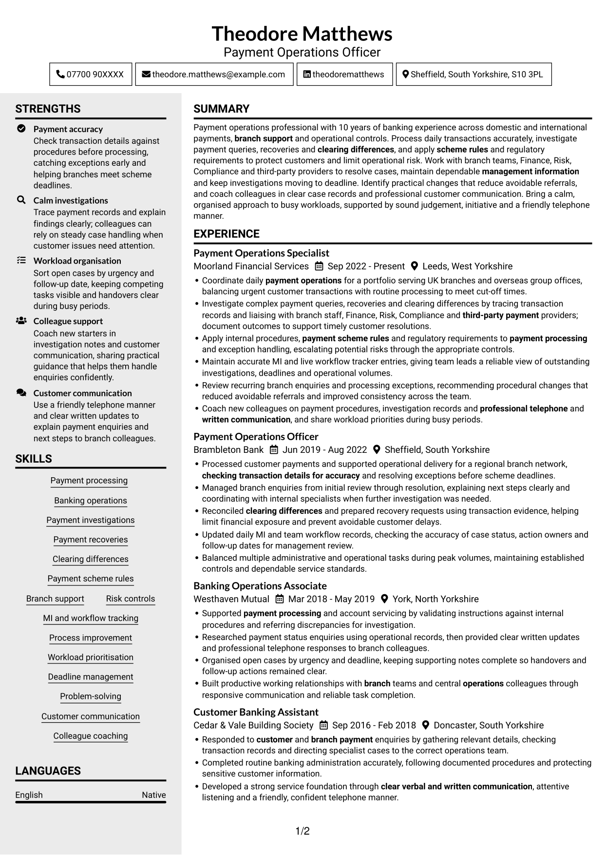 CV example — page 1