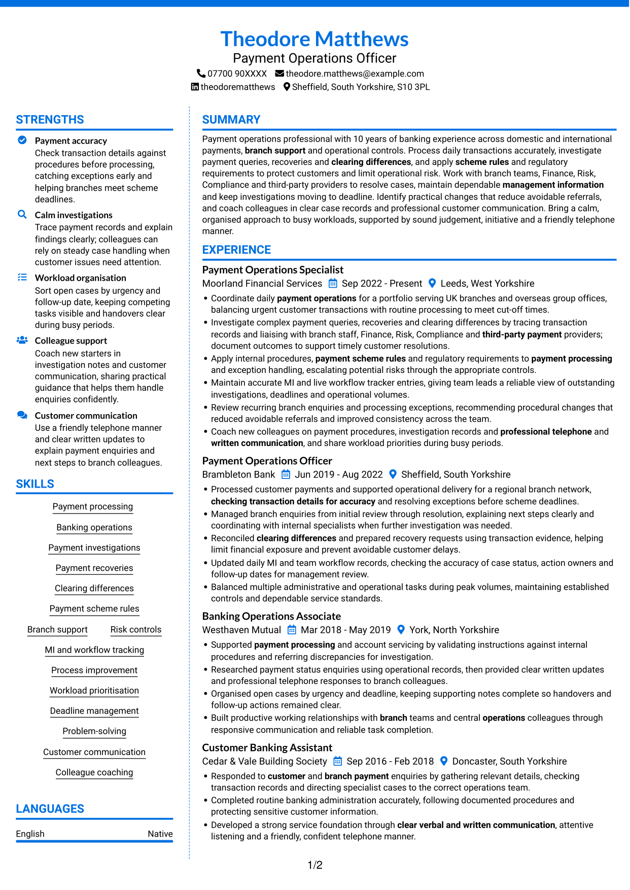 CV example — page 1
