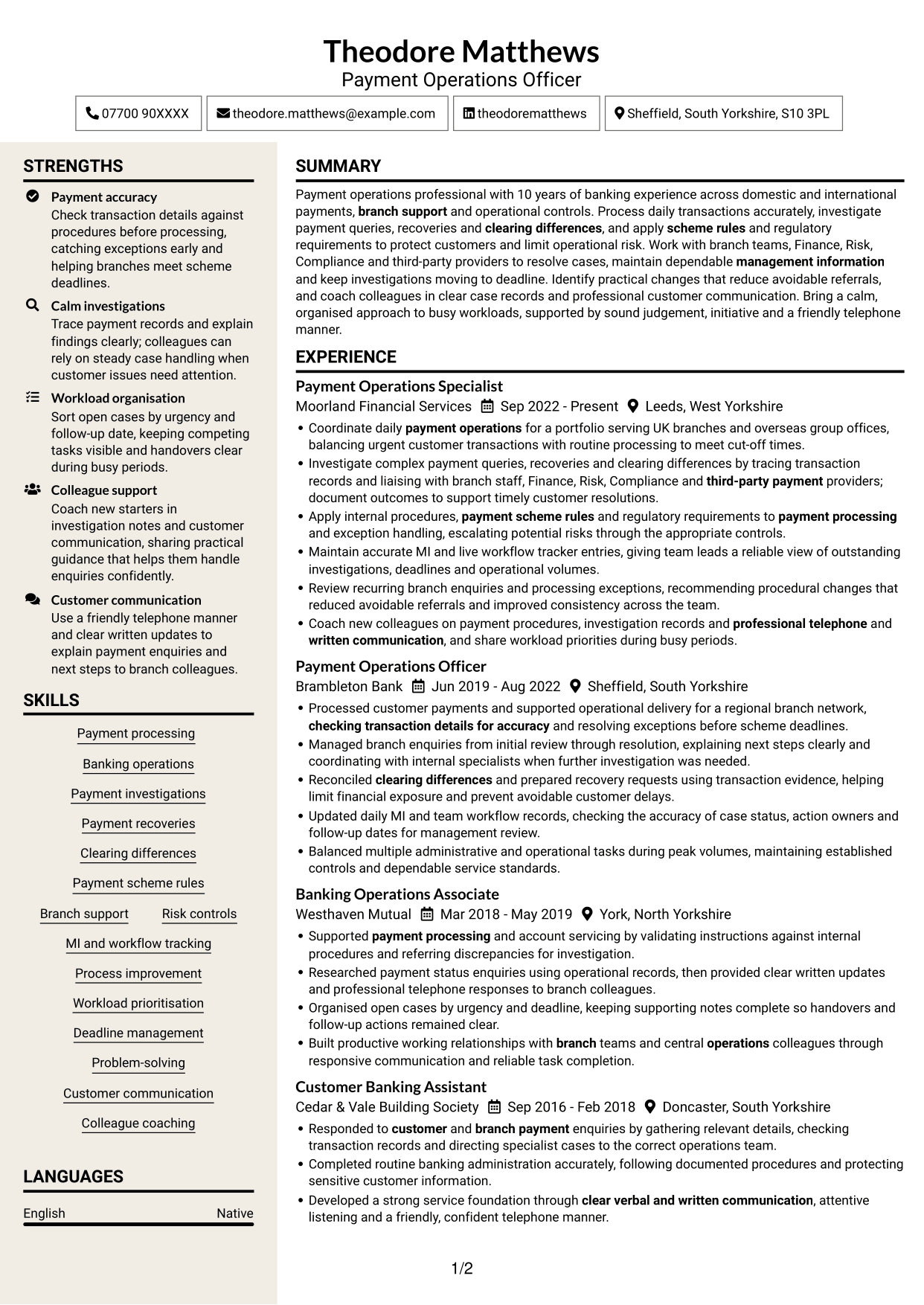 CV example — page 1