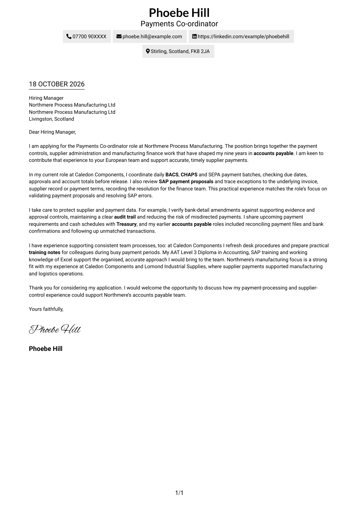 Cover letter example — page 1