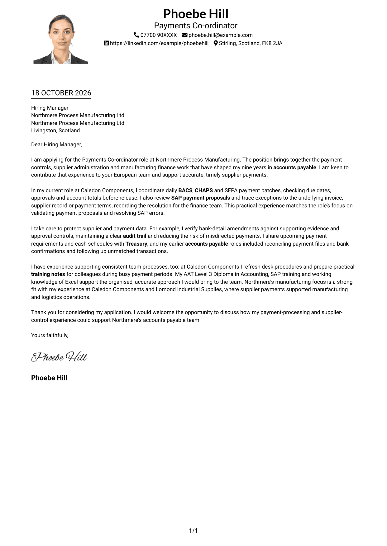 Cover letter example — page 1