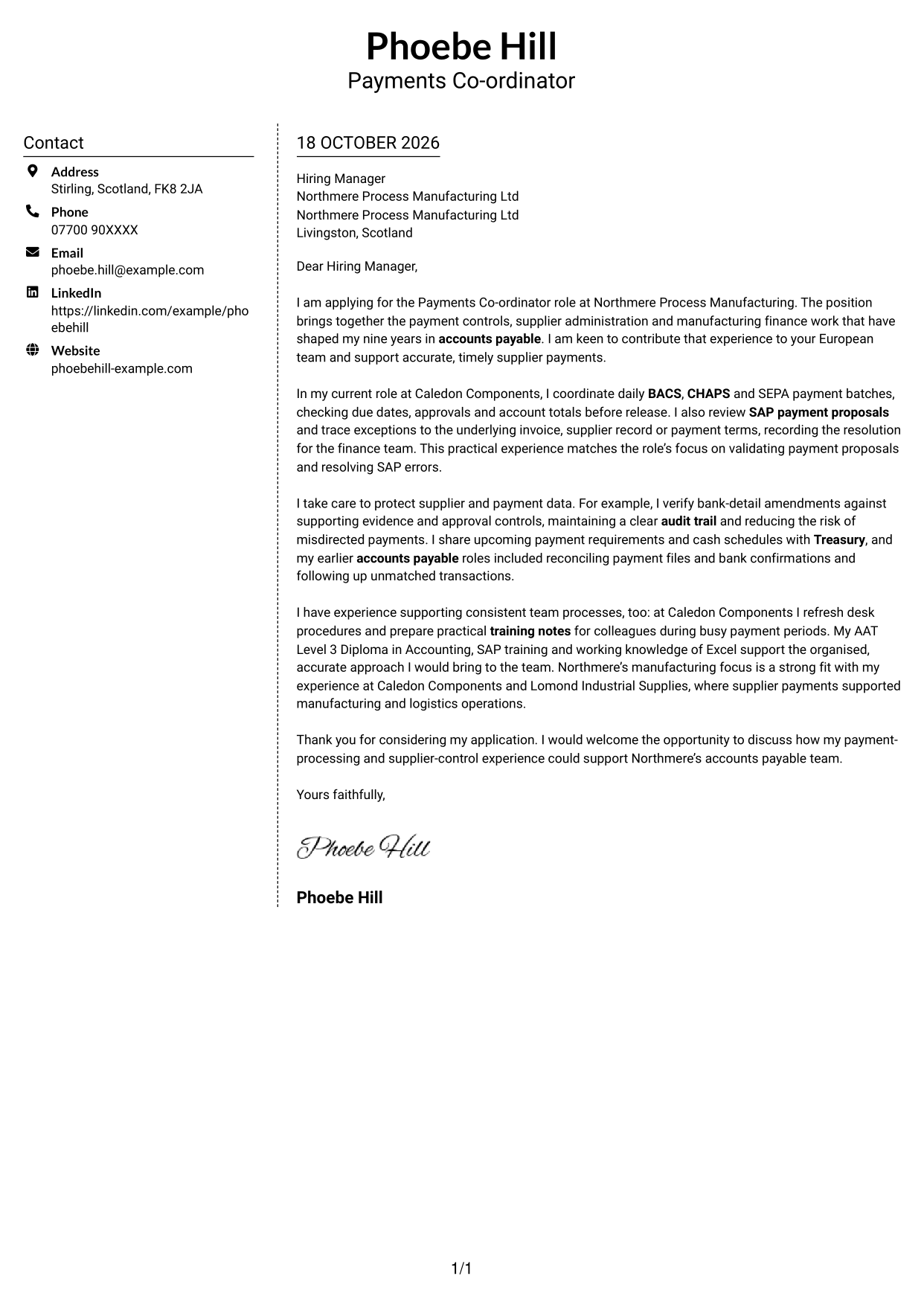 Cover letter example — page 1